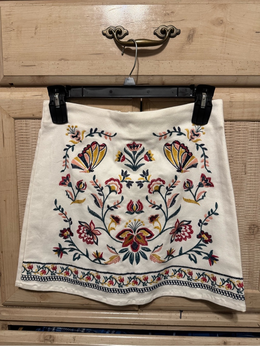 Embroidered Cream A-Line Skirt with Multi-Color Floral Motifs